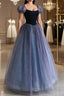 A-Line Purple Tulle Long Formal Prom Dresses, Purple Sweet 16 Dresses
