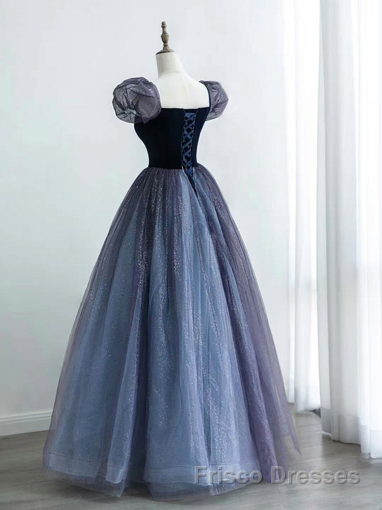 A-Line Purple Tulle Long Formal Prom Dresses, Purple Sweet 16 Dresses