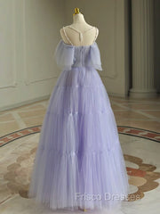 A-Line  Purple Tulle Purple Long Formal Prom Dress, Purple Long Formal Dress