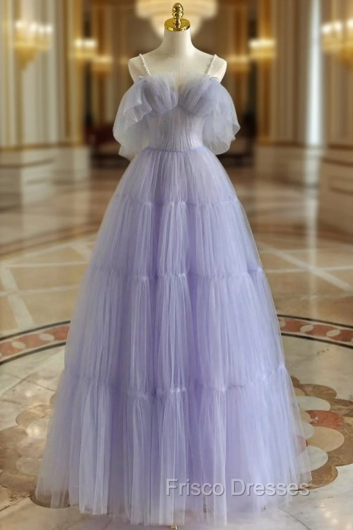 A-Line  Purple Tulle Purple Long Formal Prom Dress, Purple Long Formal Dress Main image