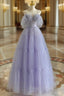 A-Line  Purple Tulle Purple Long Formal Prom Dress, Purple Long Formal Dress