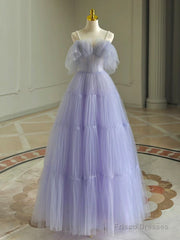 A-Line  Purple Tulle Purple Long Prom Dress, Purple Long Formal Dress