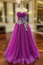 A-Line Purple Tulle Sweetheart Pleats Formal Prom Dress