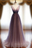 A-line Purple Tulle V-Neck Pleats Sleeveless Formal Prom Dress