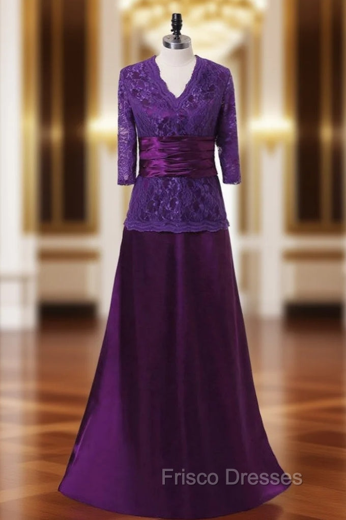 A-line Purple V-neck 3/4 Sleeves Mother Of The Bride Dress Main image