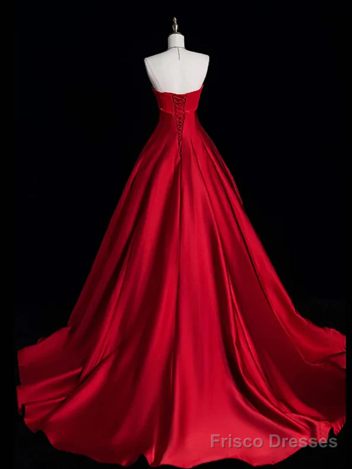 A-Line Red Strapless Satin Long Formal Dress, Red Lace-Up Party Dress Evening Dress Secondary image