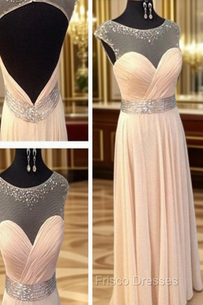 A Line Round Neck Floor Length Formal Prom Dress, Long Pink Formal/Bridesmaid Dress