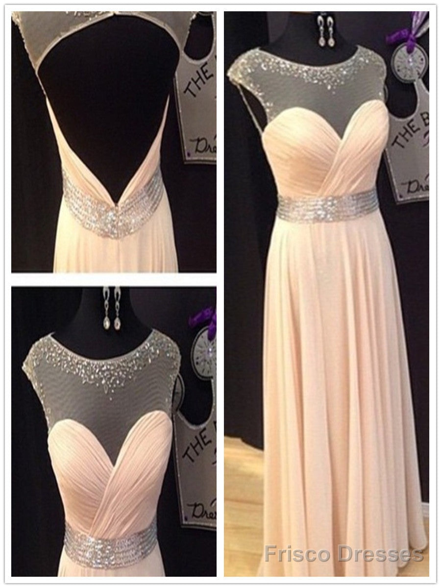 A Line Round Neck Floor Length Prom Dresses, Long Pink Formal/Bridesmaid Dress Main image