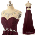A Line Round Neck Maroon Formal Prom Dress, Maroon Formal Dress, Bridesmaid Dress