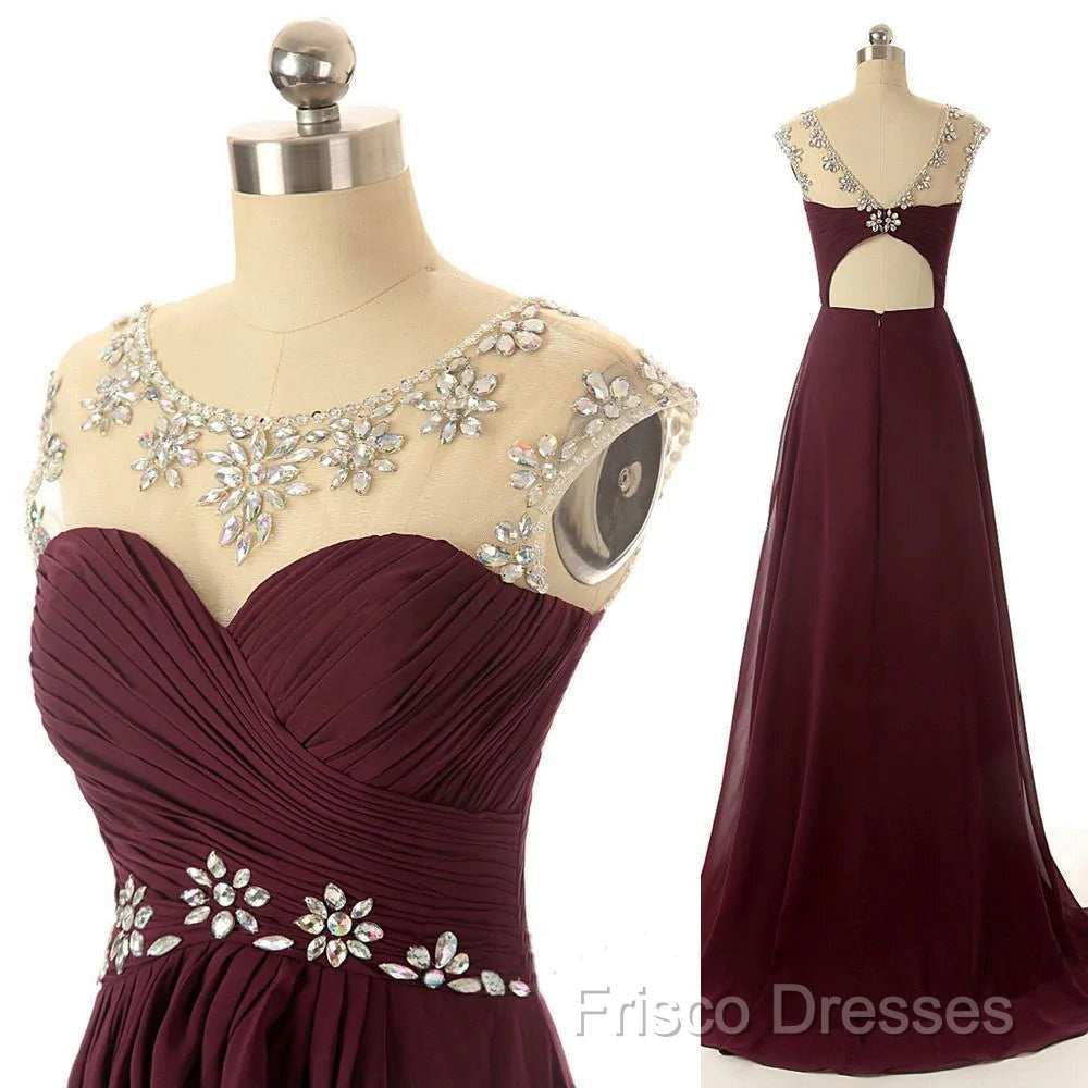 A Line Round Neck Maroon Formal Prom Dress, Maroon Formal Dress, Bridesmaid Dress