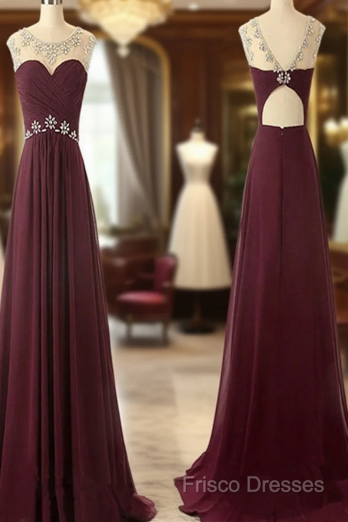 A Line Round Neck Maroon Formal Prom Dress, Maroon Formal Dress, Bridesmaid Dress