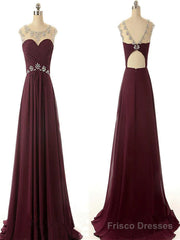 A Line Round Neck Maroon Prom Dress, Maroon Formal Dresses, Bridesmaid Dresses