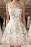 A Line Round Neck Short Lace Floral Formal Prom Dress, Short Lace Floral Formal Homecoming Dress