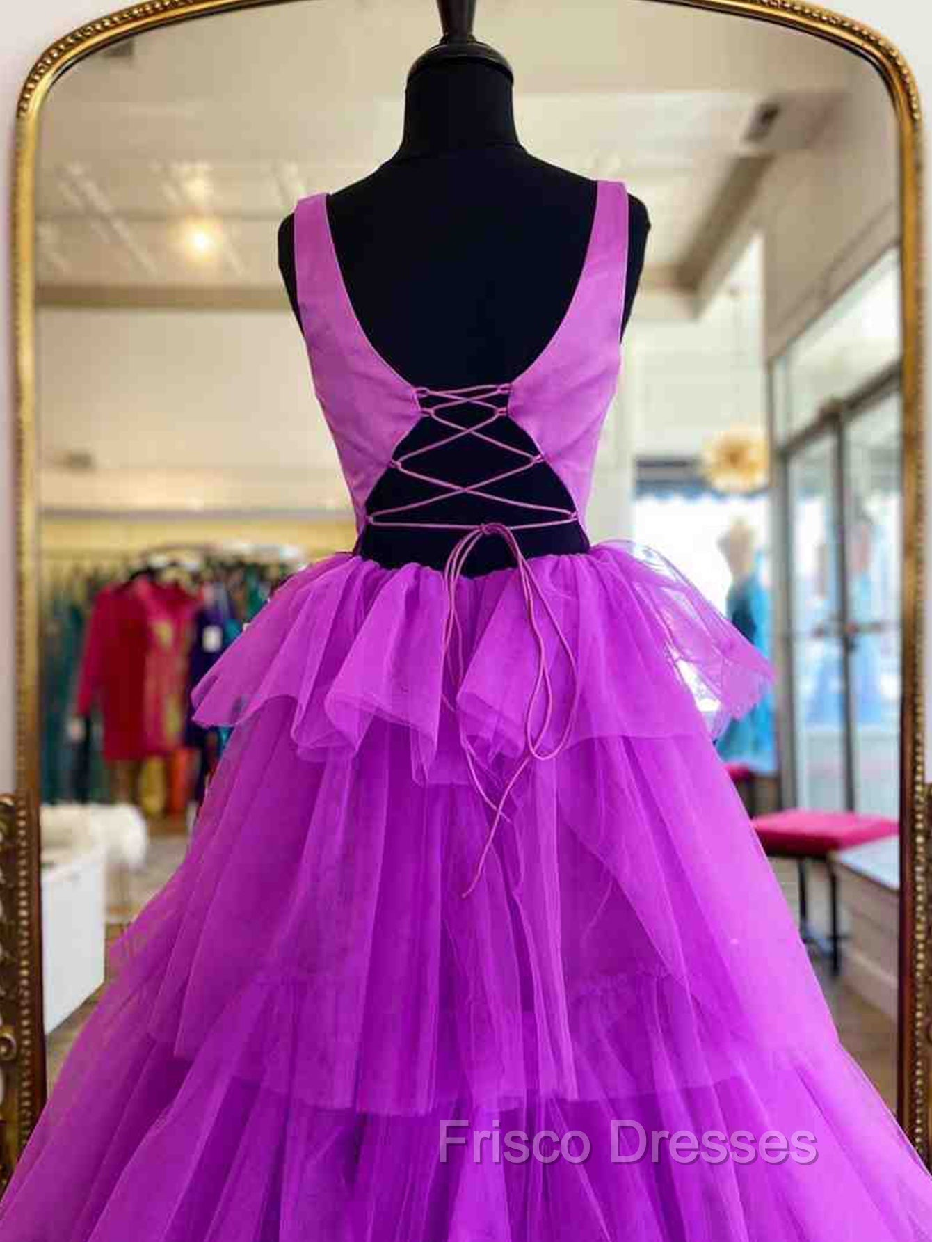 A Line Ruffles Purple Tulle Long Formal Prom Dress Secondary image