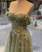 A-Line Sage Tulle Lace Appliques Dress
