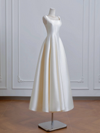 A-Line Satin Beige Long Prom Dress, Beige Long Formal Dress