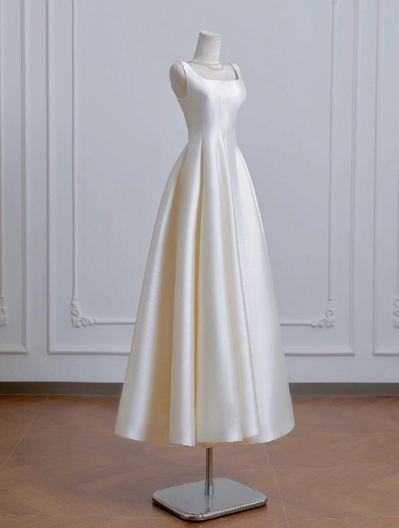 A-Line Satin Beige Long Prom Dress, Beige Long Formal Dress