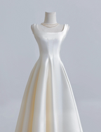 A-Line Satin Beige Long Prom Dress, Beige Long Formal Dress