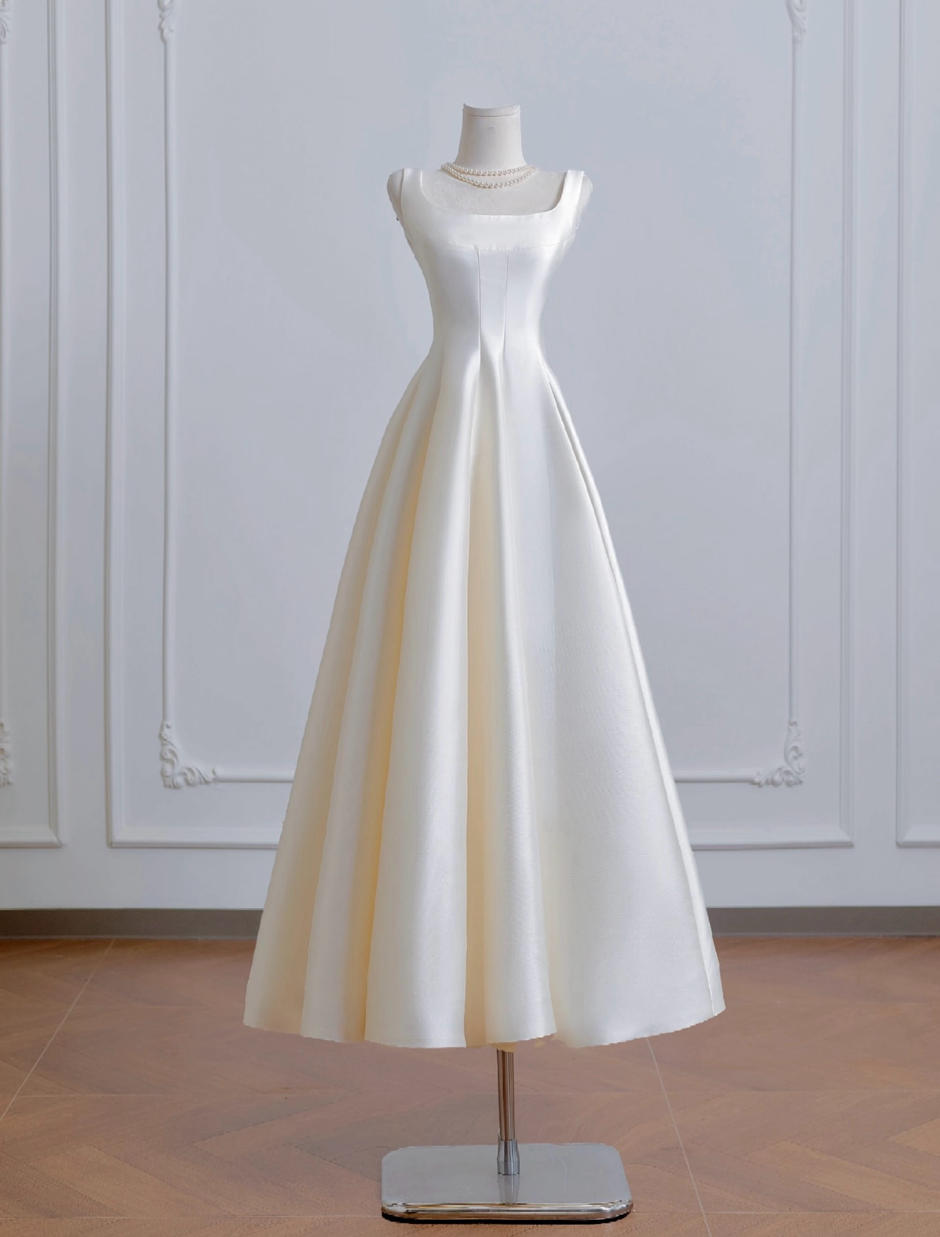 A-Line Satin Beige Long Prom Dress, Beige Long Formal Dress
