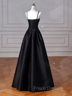 A-Line  Satin Black Long Formal Prom Dress, Black Long Evening Dress