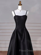 A-Line  Satin Black Long Formal Prom Dress, Black Long Evening Dress