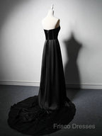 A-Line Satin Black Long Formal Prom Dress, Black Long Formal Dress