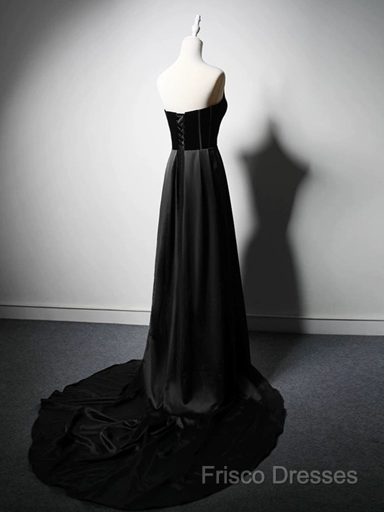 A-Line Satin Black Long Formal Prom Dress, Black Long Formal Dress