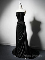 A-Line Satin Black Long Formal Prom Dress, Black Long Formal Dress