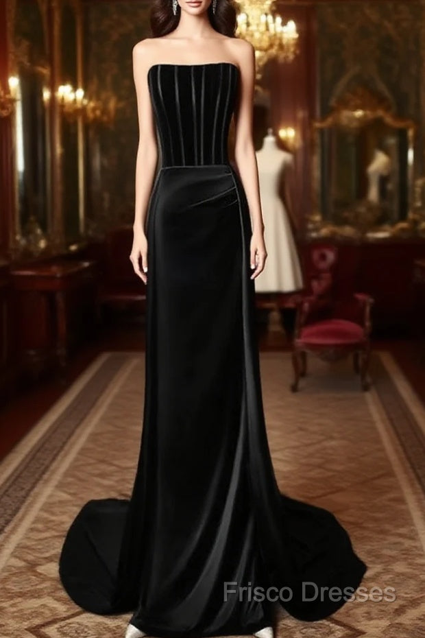 A-Line Satin Black Long Formal Prom Dress, Black Long Formal Dress Main image
