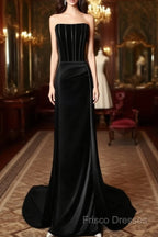 A-Line Satin Black Long Formal Prom Dress, Black Long Formal Dress