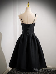 A-Line Satin Black Satin Short Prom Dress, Black Homecoming Dress