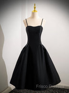 A-Line Satin Black Satin Short Formal Prom Dress, Black Homecoming Dress