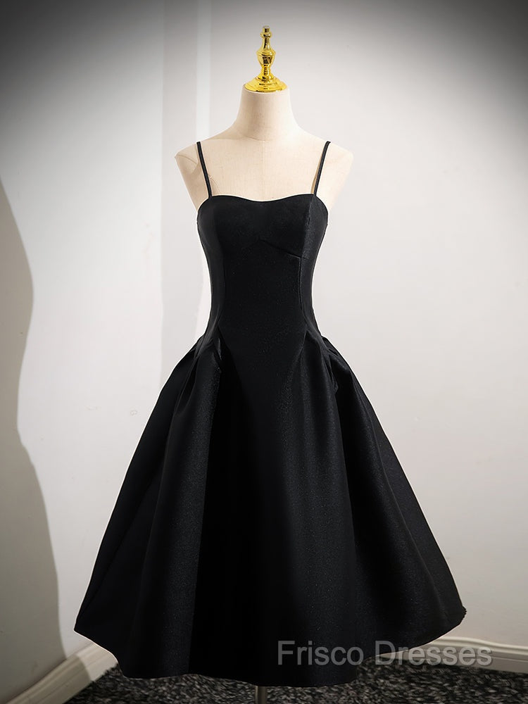 A-Line Satin Black Satin Short Formal Prom Dress, Black Homecoming Dress