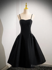 A-Line Satin Black Satin Short Prom Dress, Black Homecoming Dress
