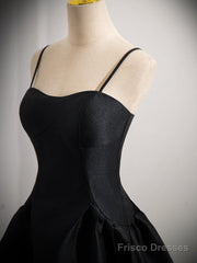A-Line Satin Black Satin Short Prom Dress, Black Homecoming Dress
