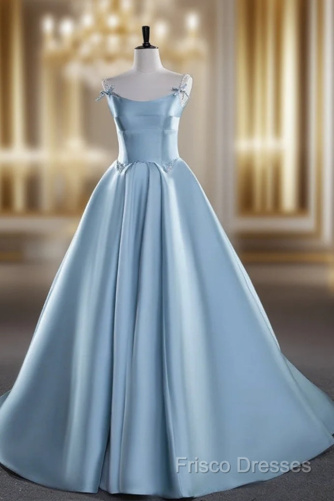 A-Line Satin Blue Long Formal Prom Dress, Blue Long Formal Dress Main image