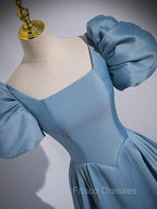 A-Line Satin Blue Long Formal Prom Dress, Blue Long Formal Dress