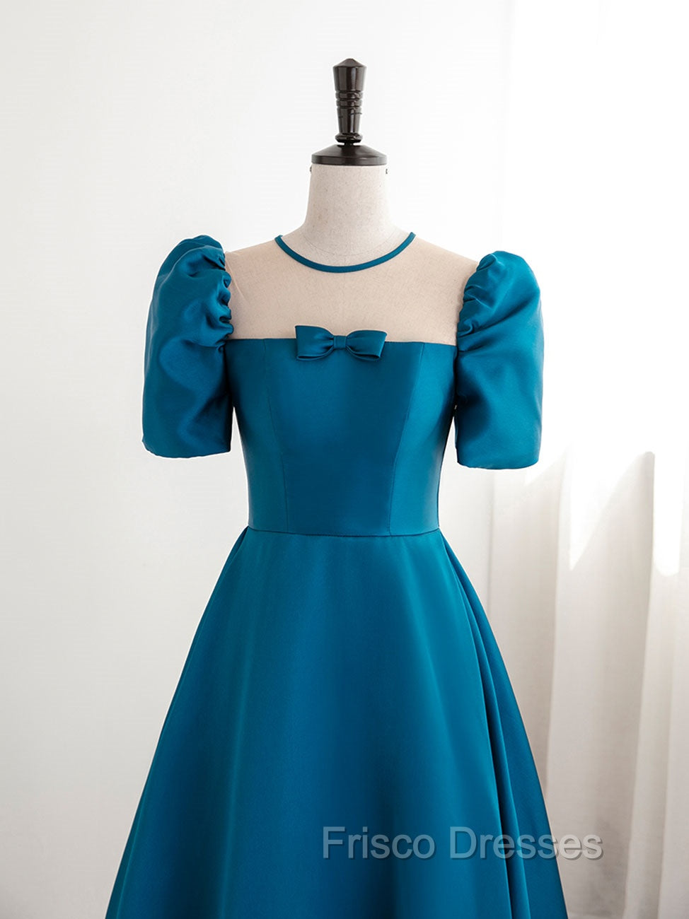 A-Line Satin Blue Long Formal Prom Dress, Blue Long Formal Evening Dress
