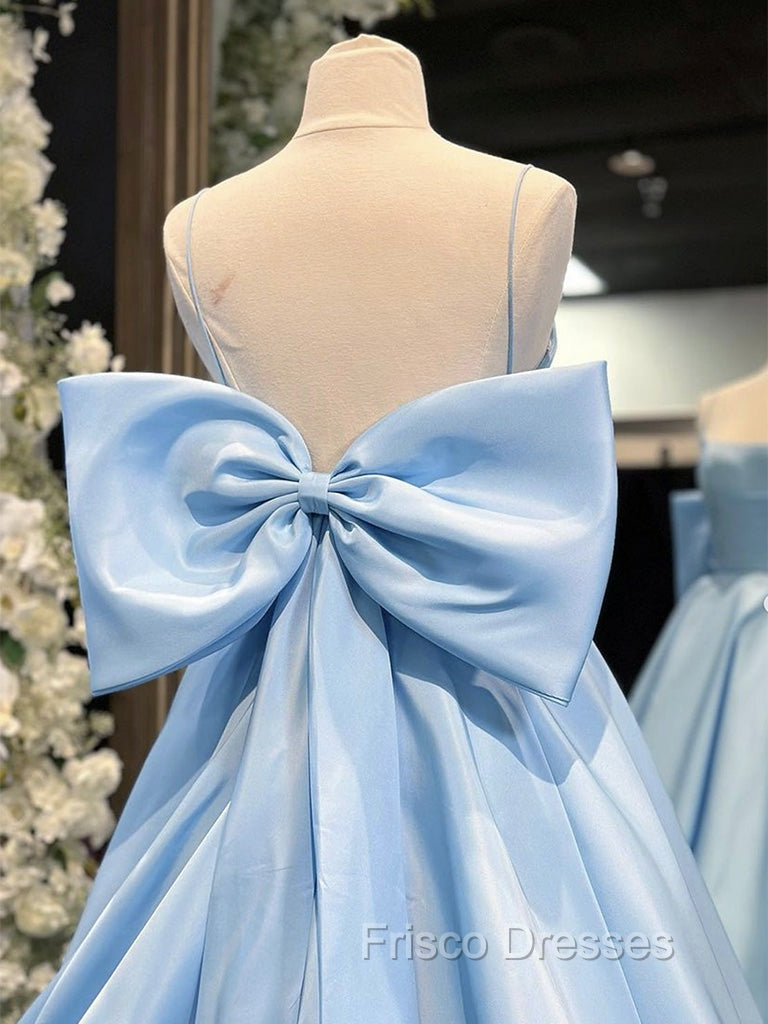 A-Line Satin Blue Long Formal Prom Dress, Blue Long Graduation Dress
