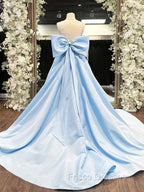 A-Line Satin Blue Long Formal Prom Dress, Blue Long Graduation Dress