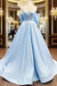 A-Line Satin Blue Long Formal Prom Dress, Blue Long Graduation Dress