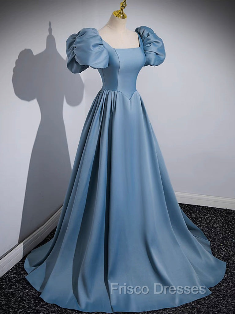 A-Line Satin Blue Long Formal Prom Dress, Blue Satin Long Evening Dress Secondary image