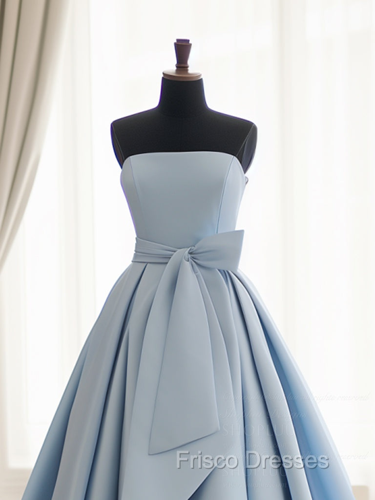 A-Line Satin Blue Long Formal Prom Dress, Blue Satin Long Formal Dress