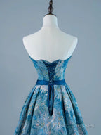 A-Line Satin Blue Short Formal Prom Dress, Blue Homecoming Dress