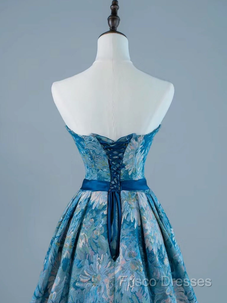 A-Line Satin Blue Short Formal Prom Dress, Blue Homecoming Dress