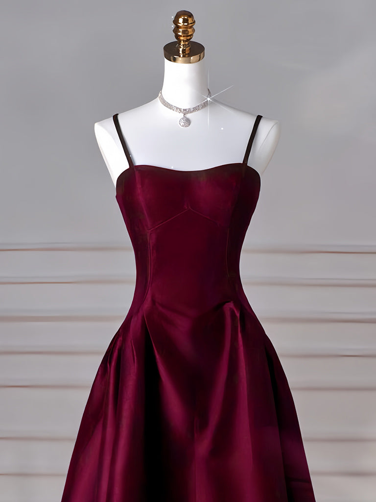 A-Line Satin Burgundy Long Prom Dress, Burgundy Long Formal Dress Secondary image