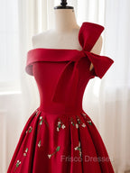 A-Line Satin Burgundy Short Formal Prom Dress, Burgundy Homecoming Dress with Beading