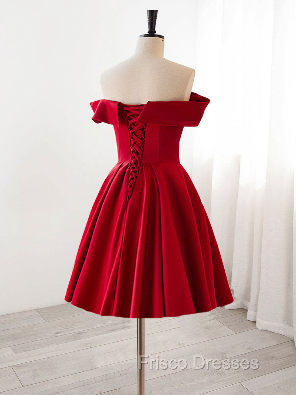 A-Line Satin Burgundy Short Formal Prom Dress, Burgundy Homecoming Dress with Beading Secondary image