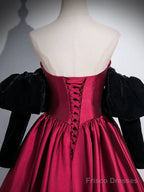 A-Line Satin Dark Red Long Prom Dress, Dark Red Evening Dress