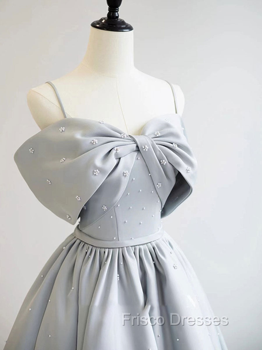 A-Line Satin Gray Long Formal Prom Dress, Gray Long Formal Dress Secondary image